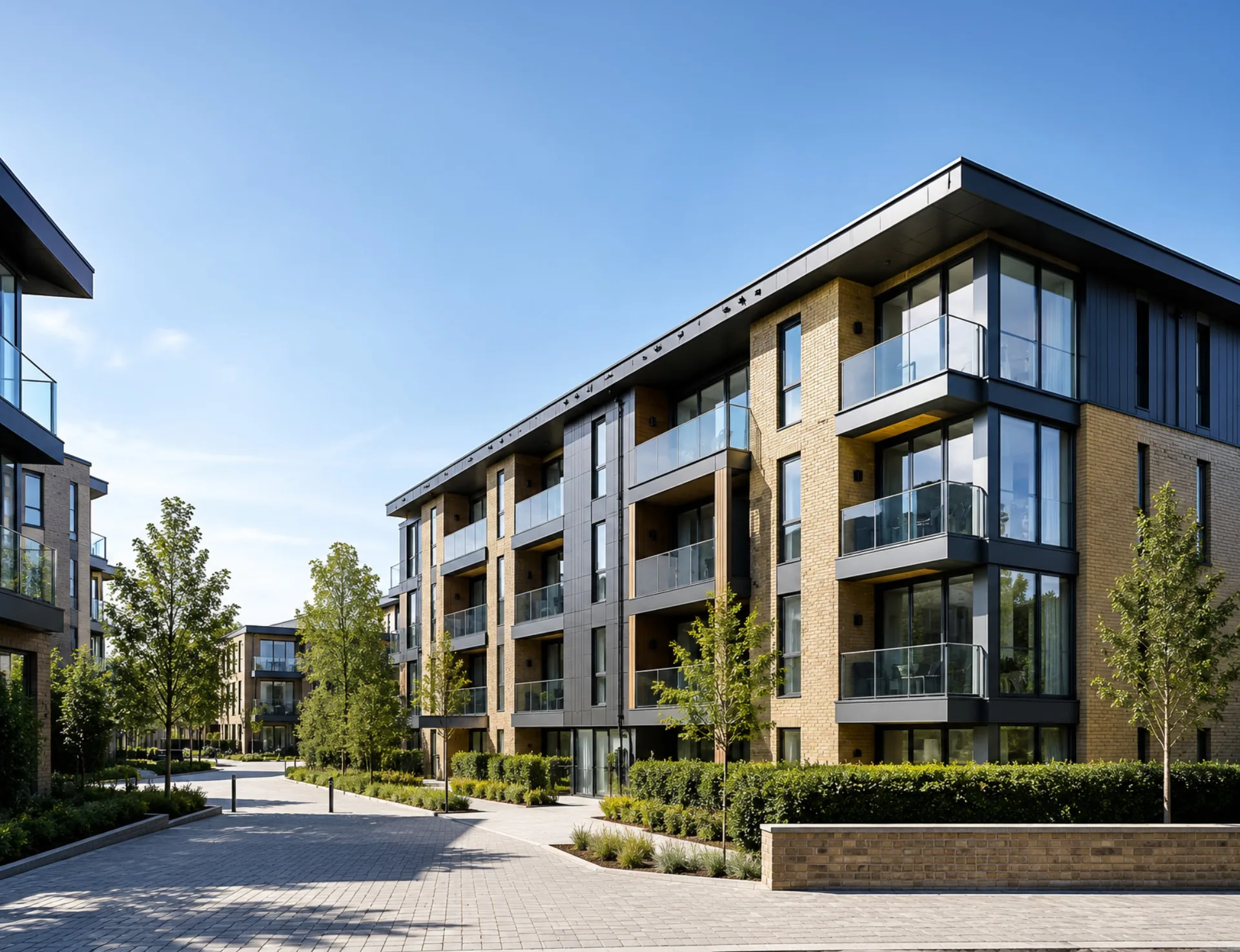 Contemporary residential apartment development with landscaped courtyard, built by RDK Developments