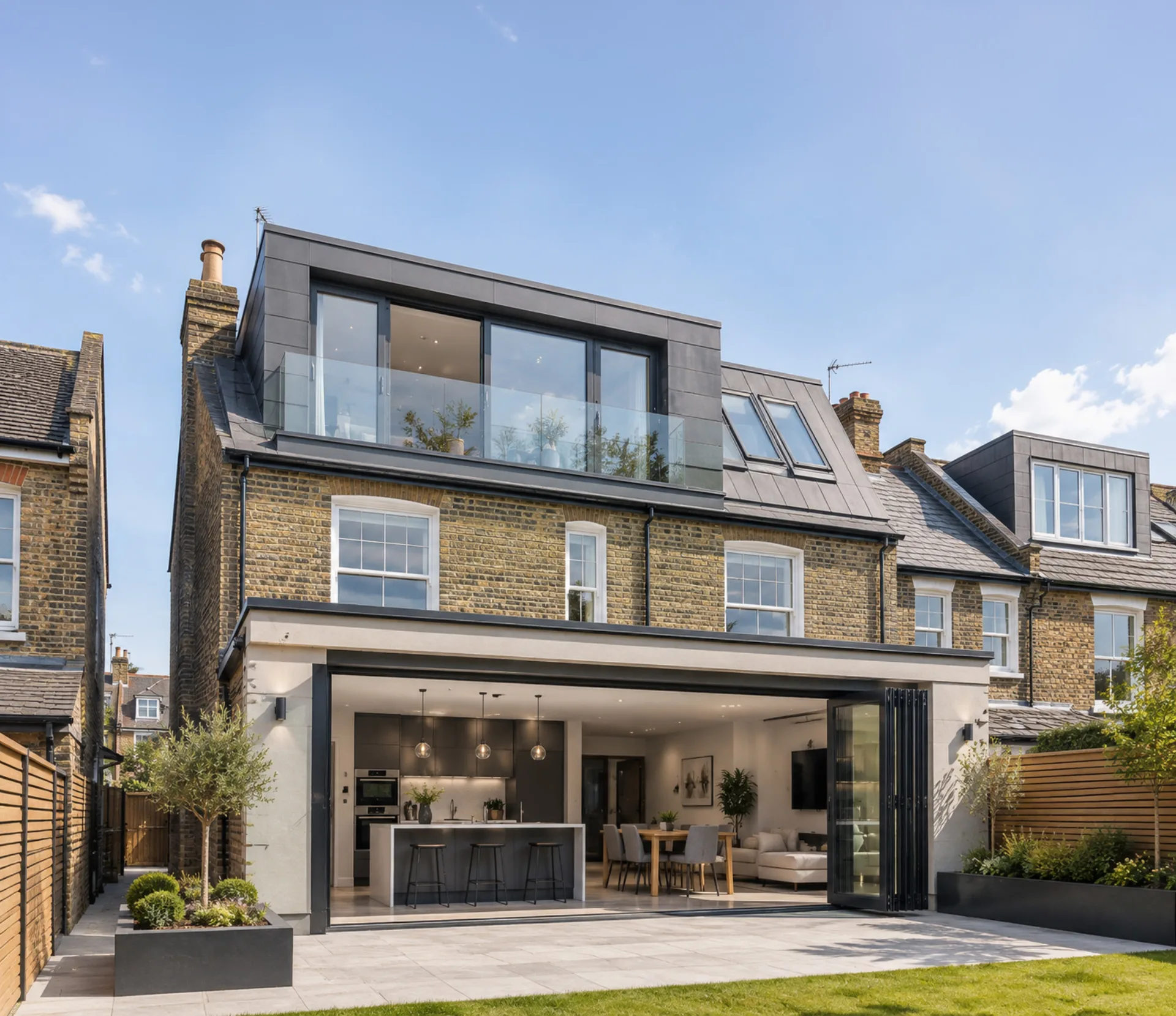 Period London property with a modern dormer loft extension and glass balcony, delivered by RDK Design & Build