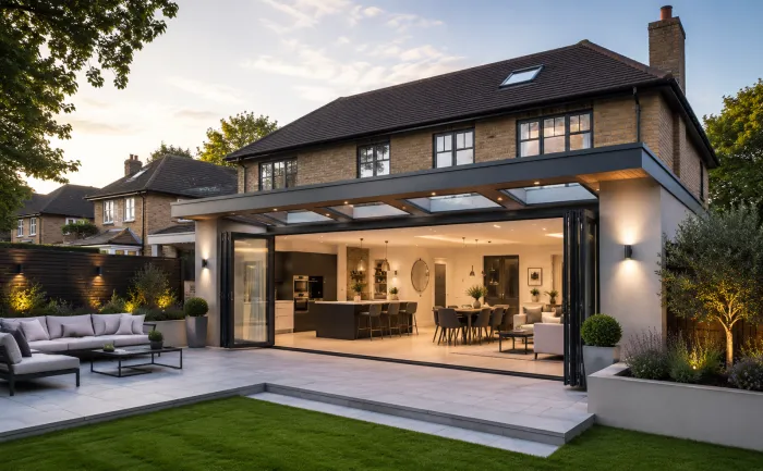 Luxury home extension with bi-fold doors and skylights in Surrey